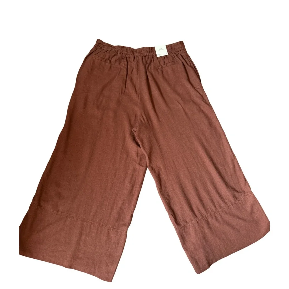 Banana Republic Pants WIDE LEG NEW LINEN BLEND CROPPED PULL ON Brown Large